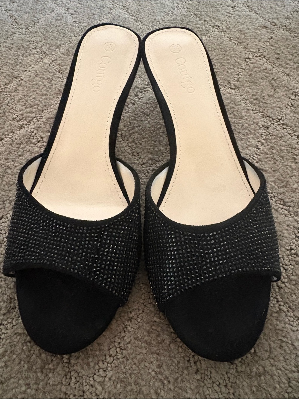 Contigo Black Rhinestone Slide Mules